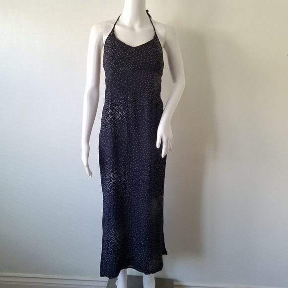 𝅺ESPRIT 90s Halter Micro Dot Maxi Dress Womens Size 3/4 (Small) - Picture 1 of 9
